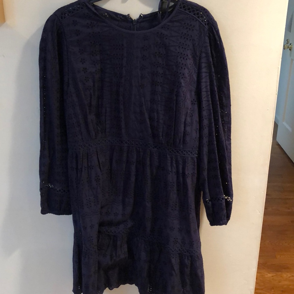 Jcrew navy lace long sleeve dress with slip
